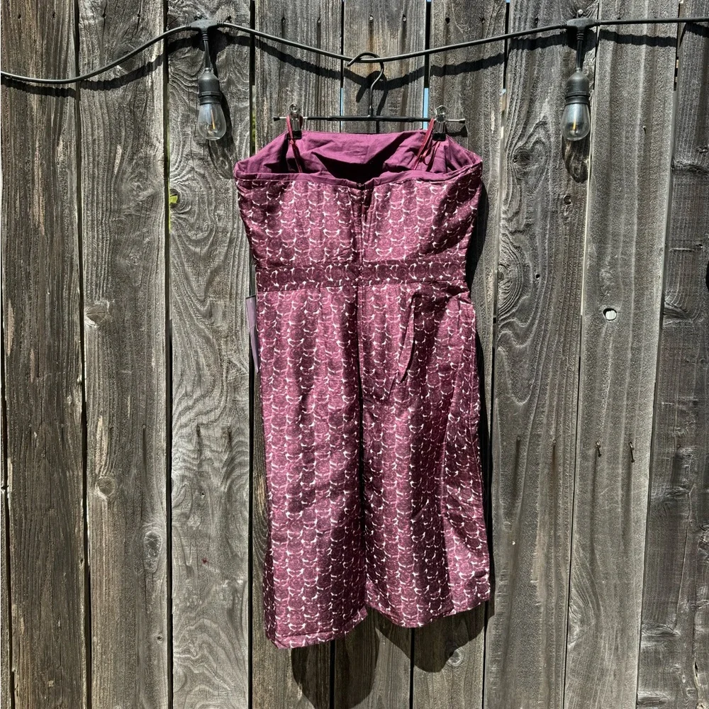 J. Crew Ashley Strapless Sweetheart Magenta and White Rose Print Silk Dress 8